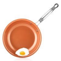 LMETJMA Frying Pan Nonstick 20 24 28cm Frying Pan with Ceramic Titanium Coating Round Copper Egg Pan Kitchen Cookware KC0459