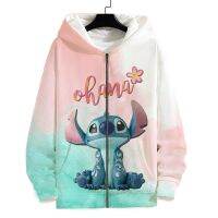 เสื้อกีฬาคอกลมผู้ชาย Lilo Stitch ดิสนีย์เสื้อฮู้ดผู้ชายมีลายพิมพ์3มิติมีซิปลายการ์ตูนอนิเมะฮาราจูกุของผู้หญิงเสื้อคลุมเสื้อแจ็คเก็ตขนาดใหญ่