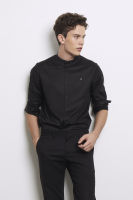 LTD เสื้อเชิ้ตแขนยาวคอจีน ผู้ชาย สีดำ | Stand Collar Shirt | 03462