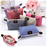 【Ready Stock】Long Makeup Bag Stripe Pattern Folding Waterproof Travel Pouch Portable Wash Bag