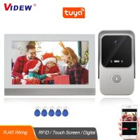 VIDEW 7นิ้วระบบอินเตอร์คอมโทรศัพท์ติดประตูแบบวิดีโอกริ่งหน้าประตูดิจิตอล Tuya มีกล้องและจอภาพ RFID กระดิ่งประตูเข้าบ้านสำหรับบ้านวิลล่า