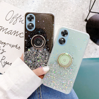 เคสโทรศัพท์มือถือแม่พิมพ์กลม OPPOA38 OPPO A38 4G 2023โปร่งใสใหม่พร้อมขาตั้งห่วงเกล็ดหิมะแวววาวฟอยล์สีทองฝาครอบป้องกัน TPU