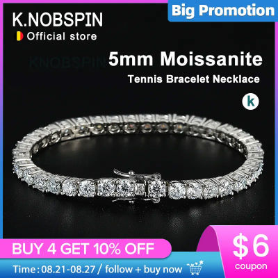 KNOBSPIN 5mm Moissanite Tennis Bracelet Necklace For Women 925 Sterling Silver D VVS1 Lab Diamond with GRA Certificate Jewelry