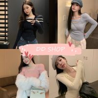 DD SHOPพร้อมส่ง C595 เสื้อไหมพรมแขนยาว ดีเทลสายด้านหน้า ใส่ได้2แบบเท่สุดๆ