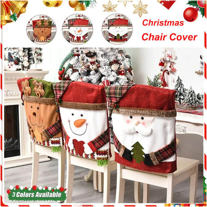 Christmas Santa Claus Cap Table Chair Coverings Santa Claus Elk Snowman