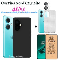 (4in1) เคสซิลิโคนนิ่ม OnePlus Nord CE 3 Lite สีดำฝ้าเคสโทรศัพท์กันกระแทก + ฟิล์มบางเซรามิก + ฟิล์มเลนส์ + ฟิล์มด้านหลัง