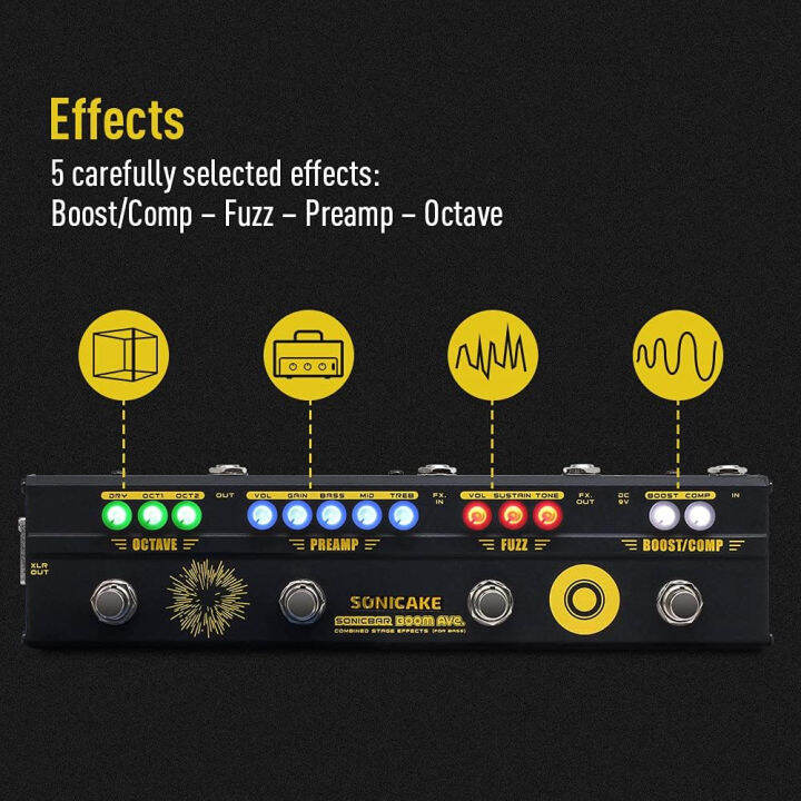 sonicake-bass-effects-pedals-multieffect-preamp-compressor-boost-fuzz-octave-multi-effects-pedal-boom-ave-with-fx-loop-bass-preamp-compressor-boost-fuzz-octave