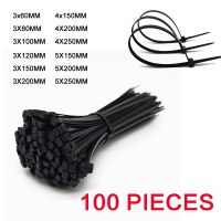 100pieces Self Locking Nylon Cable Ties Strap Heavy Duty Plastic Flanges Zip Ties Cable Tie Fixing Cable Organizer Black