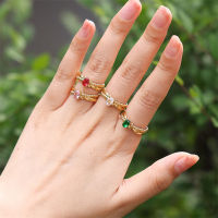 INS Style Simple Open Ring แหวนทองคำขาวสำหรับผู้หญิง แหวนไทเทเนียม Zircon Pointer Ring 8AAM