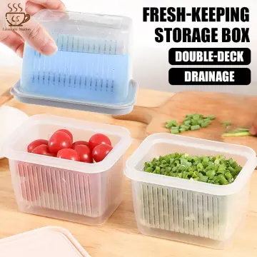 1pc Refrigerator Storage Box With Lid And Drain Basket, Fruit Vegetable  Storage Containers Transparent Drainable Stackable Produce Saver Container  Food Organizer Bins For Fresh Vegetable Fruit, Home Kitchen Supplies