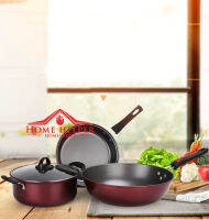 ชุดหม้อ​ Non-stick 3 ใบ พร้อมฝาแก้ว หม้อนอนสติก ขนาด 24ซม.2ใบ 30ซม.1ใบ พร้อมส่ง WELL3