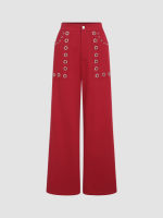 Cider Solid Hoop Design Straight Leg Trousers