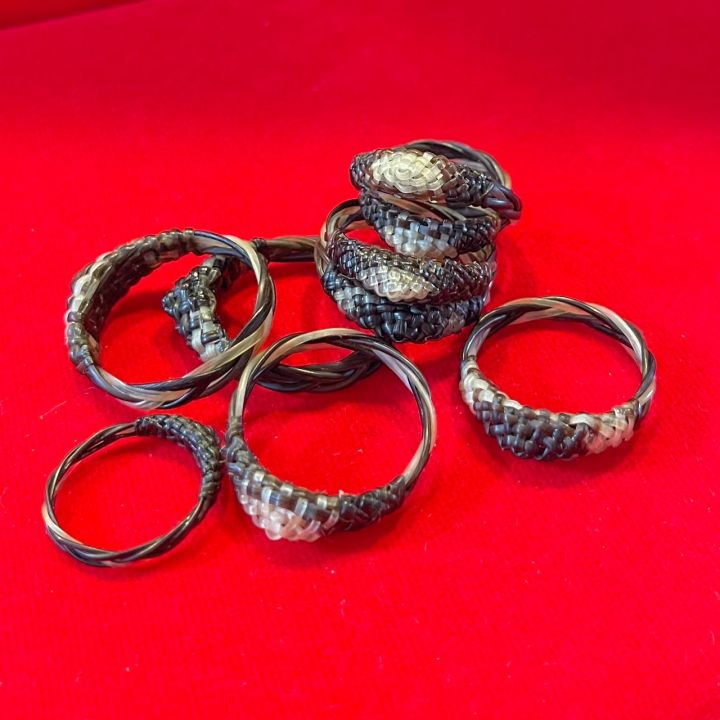 แหวนหางช้างแท้-ถักแบบปลอก5-สามสี-สามมงคล