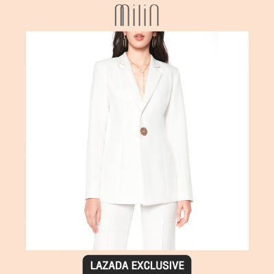 [EXCLUSIVE] [MILIN] Wave single button fitted silhouette blazer  เสื้อเบลเซอร์ กระดุมเดียว ลายคลื่น ทรงเข้ารูป Hills Blazer สีเขียวมิ้นท์/ สีขาว Mint Green/ White