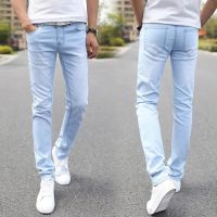 【CW】2021New Men Stretch Skinny Jeans Male Designer nd Super Elastic Straight Trousers Jeans Slim Fit Fashion Jeans , Sky blue