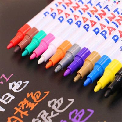 12 Colors Set Waterproof Car Tyre Tire Tread Rubber Metal Permanent Paint Marker Pen Graffti Oily Marker Pen Stationery Supplies