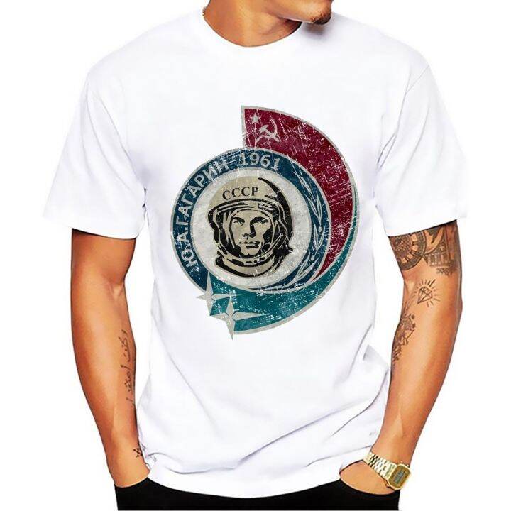 feb-cccp-soviet-union-space-exploration-plan-yuri-gagarin-retro-badge-t-shirt-homme-summer-new-white-casual-interkosmos-men-tshirt