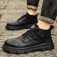New Men’s Working Boot Fashion Lace-up Ankle Boots Leather Keep Warm Plush Black High-top Men Shoe Autumn Outdoor Male Shoes