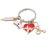 【CW】 New Doctor Keychain Chain Heartbeat Stethoscope Syringe Cap Jewelry