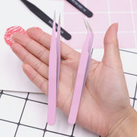 2Pcs Stainless Steel Pink Straight + Bend Tweezer For Eyelash Extensions Nail Art Nippers Eyebrow Hair Remover Clip 2020 New