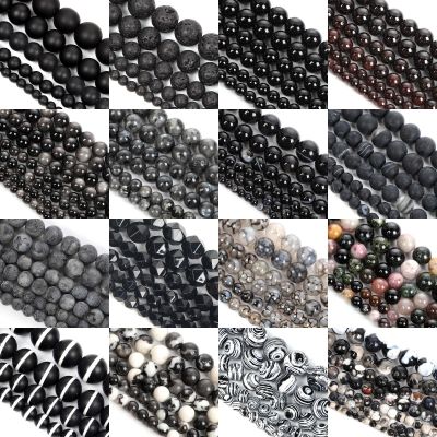 Natural Black Stone Beads Obsidian Lava Labradorite Agates Hematite Loose Spacer Beads for Jewelry Making DIY Bracelets Necklace Headbands