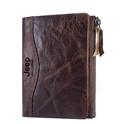 RFID Old Real Cowhide Leather Men Wallet Coin Purse Card Holder Chain PORTFOLIO Portomonee Wallets for Mens Pure Leather Luxury