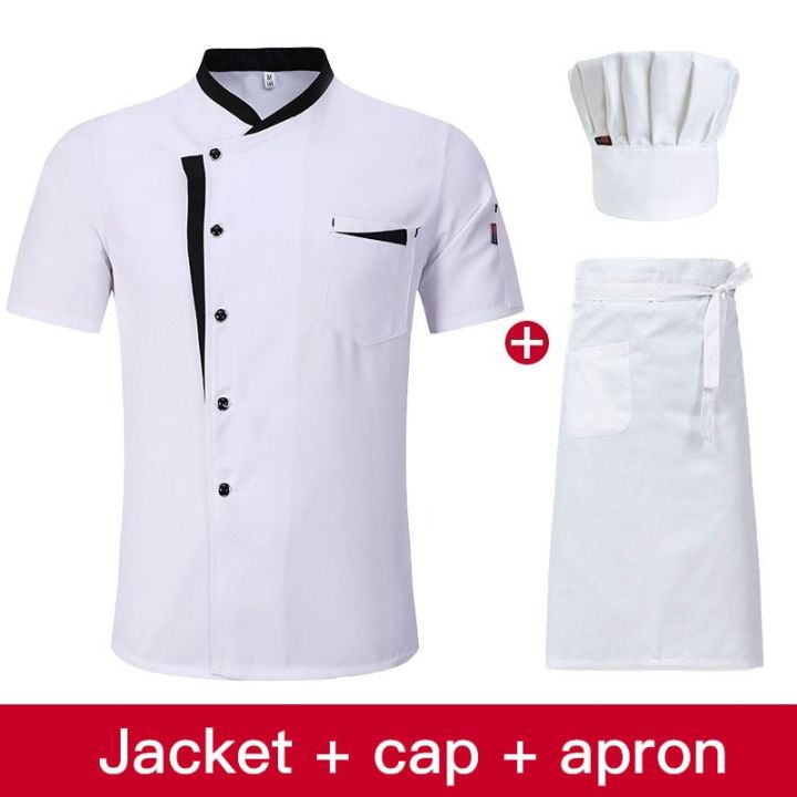 ชุดเสื้อแจ็กเก็ตสำหรับเชฟแขนสั้นชุดทำครัวของโรงแรมชุดทำอาหารในร้านอาหารเสื้อ-หมวก-ผ้ากันเปื้อน