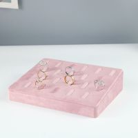 ☃ Beveled 22 Positions Ring Ornaments Display Stand Pink Velvet High-End Cloth Window Jewelry Display Props Ring Storage Rack