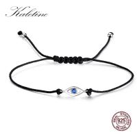 KALETINE Occhio Diabolico Del Braccialetto Puro 925สเตอร์ลิง Bracciali In Argento ต่อ Donle Blu A CZ Turchia Degli Uomini Dei Monili Nero Catena Corda Regolabile