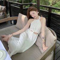 Advanced sense of womens cold wind light white dress high-end luxury small temperament show thin neck dress sexy