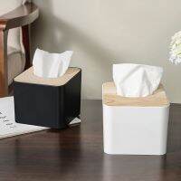 Square Tissue Box with Wooden Cover Black Tissue Paper Box for Car Mini Kitchen Napkin Holder Modern Home Living Storage Case