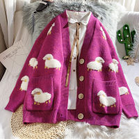 Cardigan Women Sweater Loose Oversize Women Long Sleeve Cartoon Sheep Elegant Cardigan Tops Sweet Knitted Coat Jacket Women