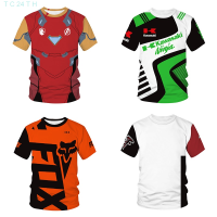 New！T-shirt baru, 2023！lengan pendek, leher bulat, dicetak dengan Fox Kawasaki logo 3D, cocok untuk pria High quality products （Freeprinting of names）