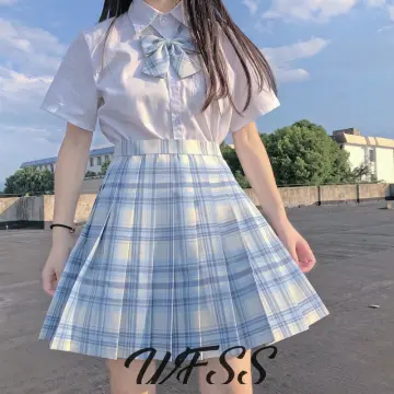 Summer Preppy Style Women's High Waist Plaid Skirt School Girl Uniform  Pleated Skirt Suit Skirt Outfit (Color : Blue, Size : XL.) : :  Fashion