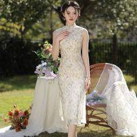 Yourqipao Summer Printing Sleeveless Cheongsam Sexy Mature Retro Fashion Qipao Chinese Style Evening Wedding Dress for Women