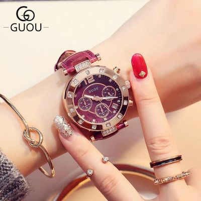 ♤۞ Montre Femme Top Brand Luxury Multi-Dial Rose Gold Women Watch With Date Fashion Red Leather Wristwatch Relogio Feminino Clock