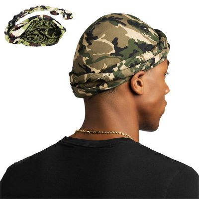 Camouflage Halo Turban for Men Satin Lined Turbans Soft Twist Head Wrap Silky Lined Durags Street Hip Hop Male Bonnet Hat Headbands