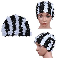 1pc Swimming Cap Women Pearl Sewed Floral Elastic Breathable Quick Dry Bathing Hat Sportswear For Long Hair Swim Caps