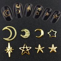 1000Pcs Gold Star Moon Nail Glitter Charms Metal Slice Rivet DIY 3D Flat Back Nail Art Decorations nails jewelry accessories