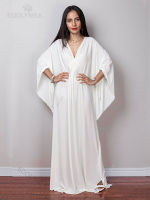 2023 Solid V-neck Batwing Sleeve Plus Size Loose Maxi Dress For Women Summer Beach Wear Kaftan Long Bathing Suit Cover Up Q1306