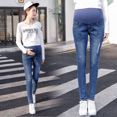 6603 # Washed Denim Skinny Maternity กางเกงยีนส์2021ฤดูใบไม้ร่วงแฟชั่น Belly กางเกงดินสอเสื้อผ้าสำหรับหญิงตั้งครรภ์การตั้งครรภ์ Pants