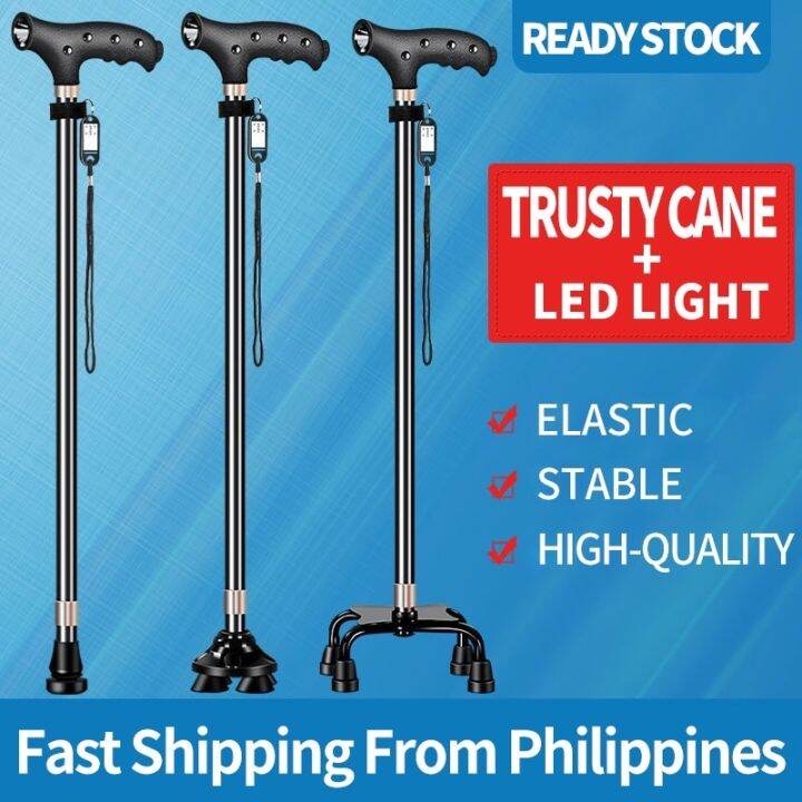 LED Trusty Cane Walking Stick with LED Quad Cane Telescopic Adjustment