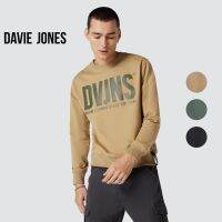 DAVIE JONES เสื้อสเวตเตอร์ ทรง Regular Fit พิมพ์ลายโลโก้ สีกากี สีเขียว สีเทา Logo Print Sweater SW0020KH LG GY