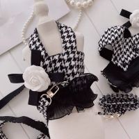 Houndstooth Vest Traction Rope Fashion Bowknot Dog Belt Small Dog Chain Black White Plaid Seat Belt Chihuahua Yorkshire Coat Collars