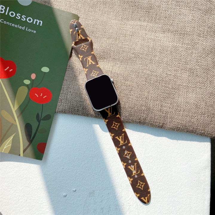 TODEX LV Silicone Strap for Apple Watch 7 6 Apple Watch SE Strap for Girl  Men Creative Cartoon Fashion Flower Silicone Band for Apple Watch 1/2/3/4/5  Brown