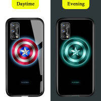 UCUC เคสโทรศัพท์เคสสำหรับ Realme 7 Pro เคสโทรศัพท์ชายสว่างส่องแสงใน Marvel กรณีกัปตันอเมริกาไอรอนแมนกระจกเทมเปอร์ Hard ฝาครอบด้านหลัง