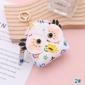 Cute cartoon leather printed owl keychain ladies coin purse lipstick