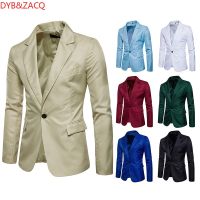 DYB ZACQ ชุดสูทผู้ชายแบบใหม่เสื้อคลุมกระดุม1เม็ดสำหรับวัยรุ่นธุรกิจบางสีทึบสูทแต่งงานเสื้อเบลเซอร์ตัวบางขนาดพอดี