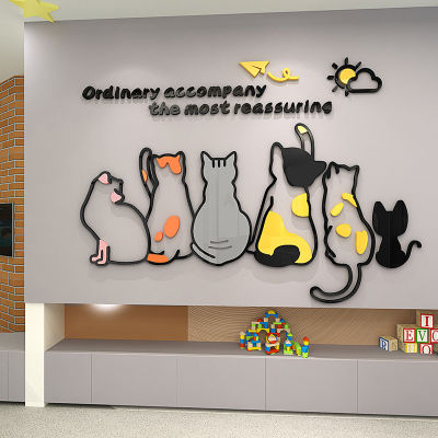 Pet Cat Wall Stickers Room Living Room Decoration Stickers Acrylic 3D Self-adhesive Wall Stickers Cartoon Cat Wall Stickers