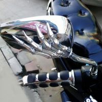 1 Pair Left Right Universal Motorcycle Chrome Skull Hands Side Rear View Mirrors